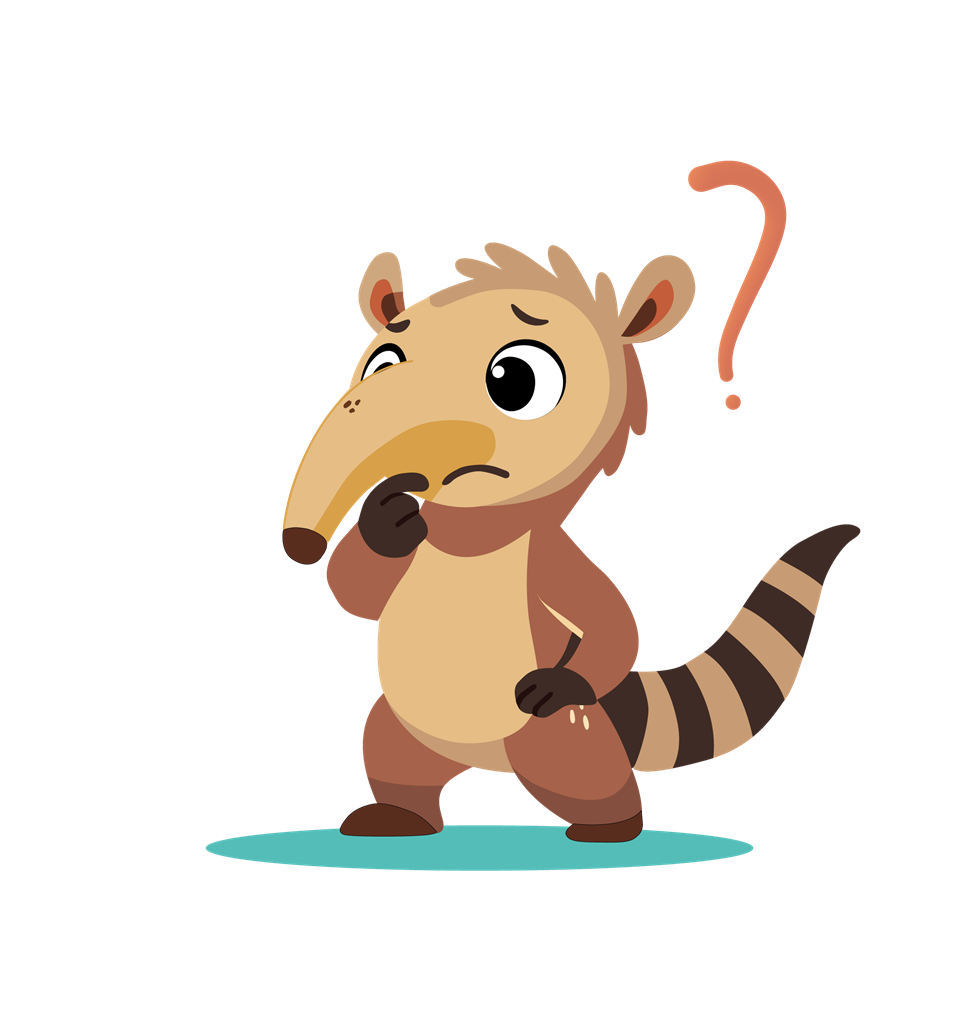 Mascota de TIN pensativa, con un signo de interrogación